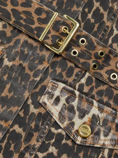 Ganni Women's Leopard Print Denim Mini Shirtdress - Leopard | Thumbnail 7