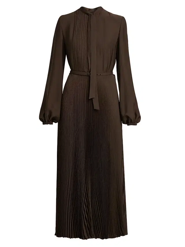 Tom Ford Women's Plissé Tieneck Blouson-Sleeve Midi Dress