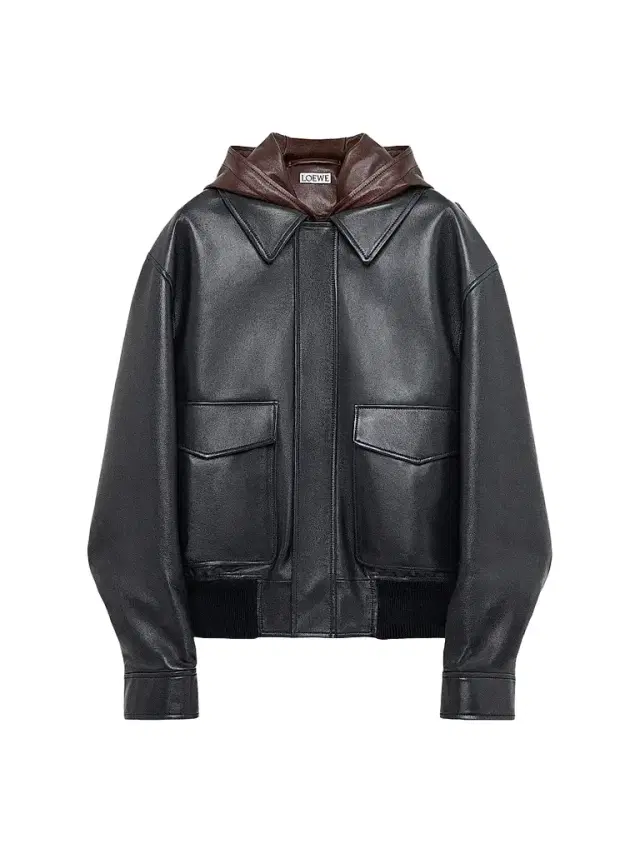 Loewe Men's Leather Hooded Jacket - Black