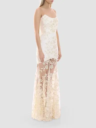 Zhivago Women's The Voice Returns Embroidered Strapless Gown - Ivory - Size 14 | Thumbnail 4