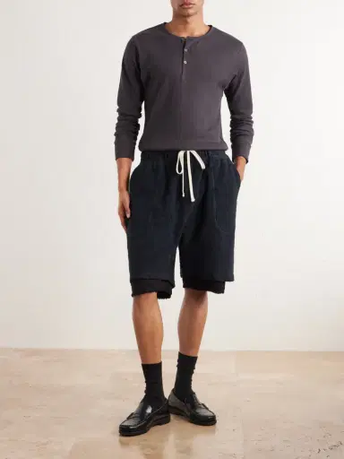 Les Tien Straight-Leg Cotton-Fleece Drawstring Shorts - Men | Thumbnail 2 Les Tien Straight-Leg Cotton-Fleece Drawstring Shorts - Men | Thumbnail 2