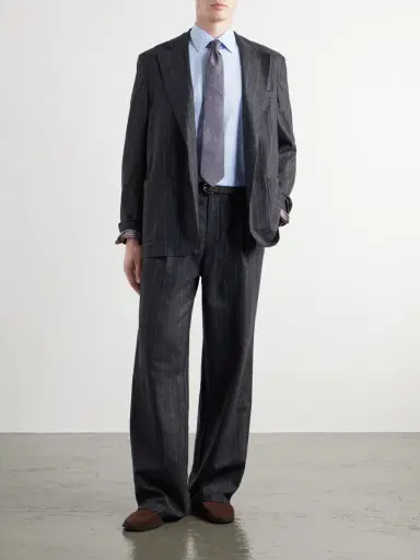 Oliver Spencer Orsman Flared Pleated Striped Wool-Blend Suit Trousers - Men | Thumbnail 2