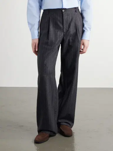 Oliver Spencer Orsman Flared Pleated Striped Wool-Blend Suit Trousers - Men | Thumbnail 3