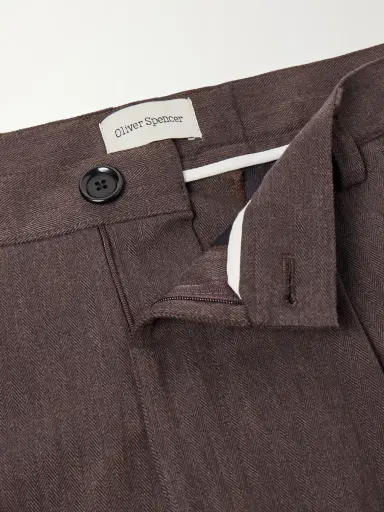 Oliver Spencer Morton Straight-Leg Pleated Herringbone Stretch-Cotton Suit Trousers - Men | Thumbnail 5