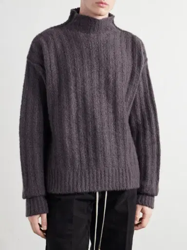 Rick Owens Ribbed Cashmere and Silk-Blend Rollneck Sweater - Men | Thumbnail 3