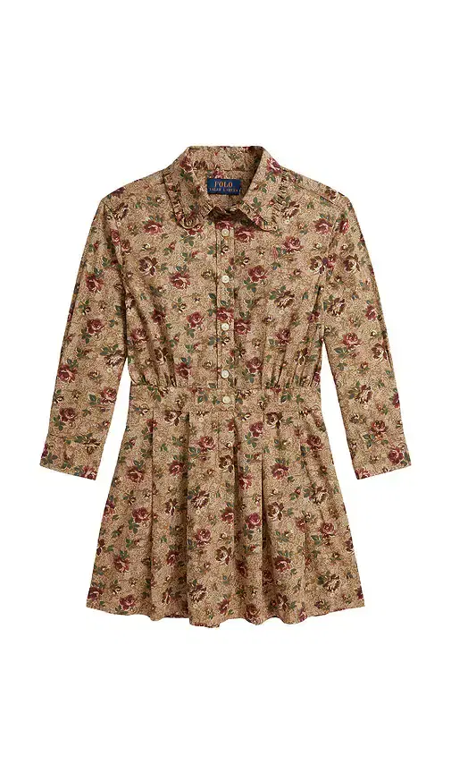 Polo Ralph Lauren Kids Long-sleeve Poplin Floral Printed Collared Dress