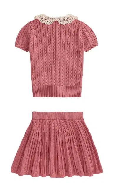 Polo Ralph Lauren Kids Two Piece Set Short-sleeve Cotton Cable-knit Collared Shirt With Matching Skirt | Thumbnail 2