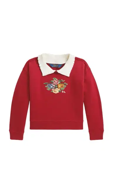 Polo Ralph Lauren Kids Fleece Floral Printed Ruffle Collared Sweatshirt | Thumbnail 1