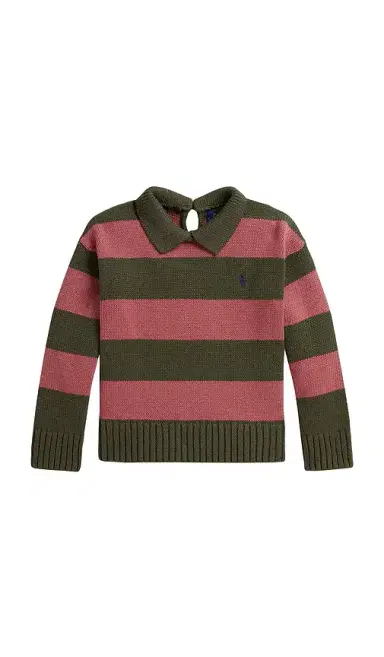 Polo Ralph Lauren Kids Long Sleeve Cotton Striped Collared Pullover Sweater | Thumbnail 1