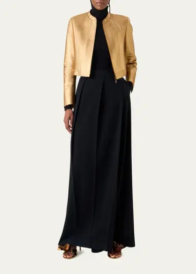 Akris Klaus Lamé Nappa Leather Crop Jacket | Thumbnail 2