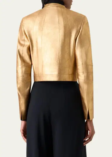 Akris Klaus Lamé Nappa Leather Crop Jacket | Thumbnail 3