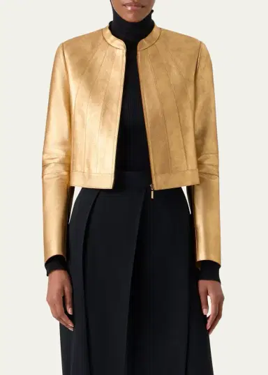 Akris Klaus Lamé Nappa Leather Crop Jacket | Thumbnail 4