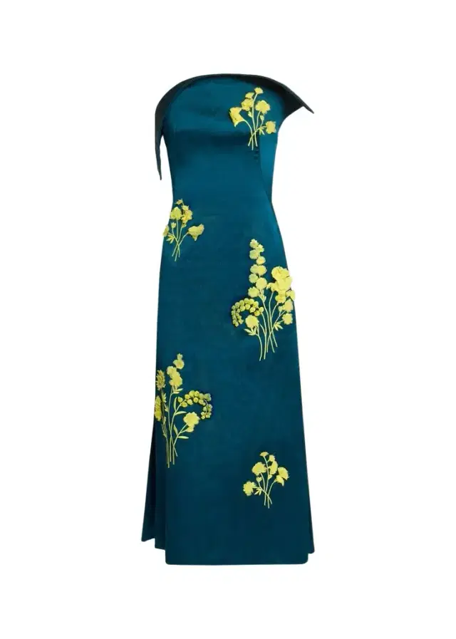 Erdem Sculptural Strapless Embroidered Textured Satin Midi Dress