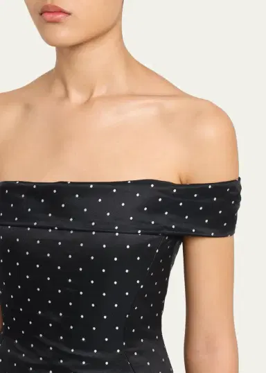 Lela Rose Polka-Dot Jacquard Off-The-Shoulder Midi Dress | Thumbnail 5