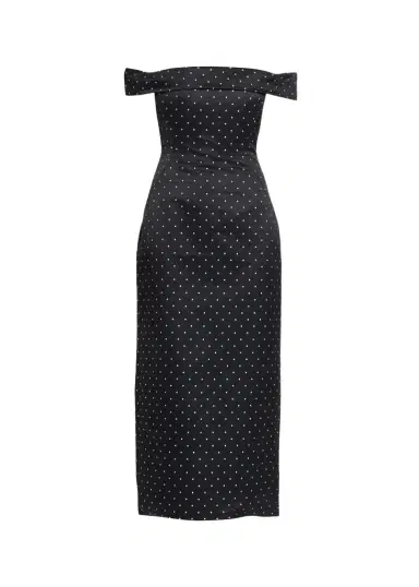 Lela Rose Polka-Dot Jacquard Off-The-Shoulder Midi Dress | Thumbnail 1
