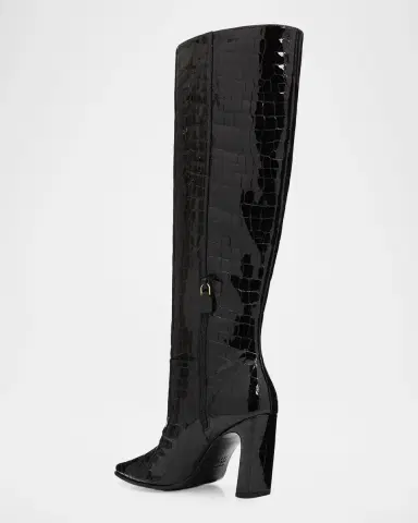 Stuart Weitzman 85mm Stassi Croco-Printed Patent Leather Knee-High Boots | Thumbnail 4