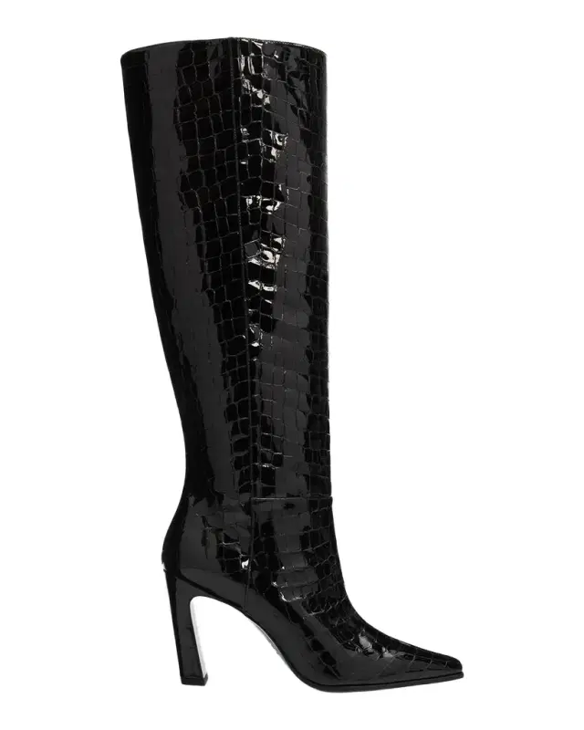 Stuart Weitzman 85mm Stassi Croco-Printed Patent Leather Knee-High Boots
