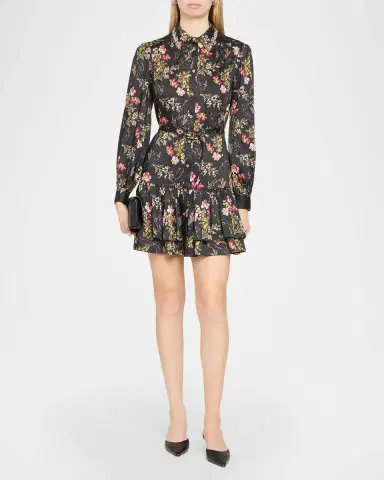 Cinq à Sept Love Letter Floral Belted Ruffle-Hem Mini Dress | Thumbnail 2
