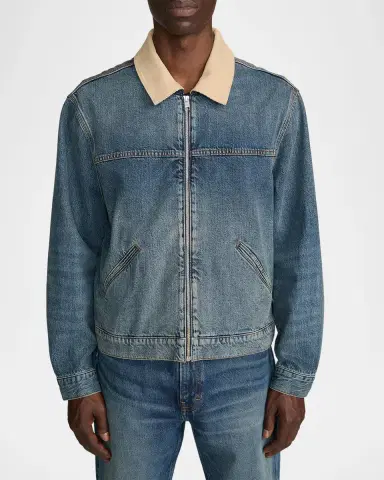 Frame Men's Corduroy-Collar Denim Zip Trucker Jacket | Thumbnail 4 Frame Men's Corduroy-Collar Denim Zip Trucker Jacket | Thumbnail 4