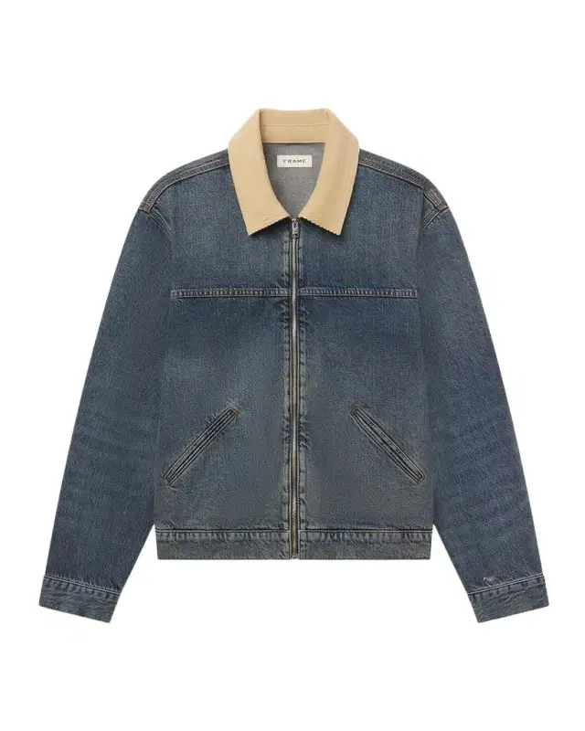Frame Men's Corduroy-Collar Denim Zip Trucker Jacket