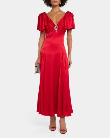 Cinq à Sept Ambriella Silk Satin Godet Midi Dress | Thumbnail 2