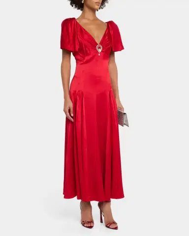 Cinq à Sept Ambriella Silk Satin Godet Midi Dress | Thumbnail 4