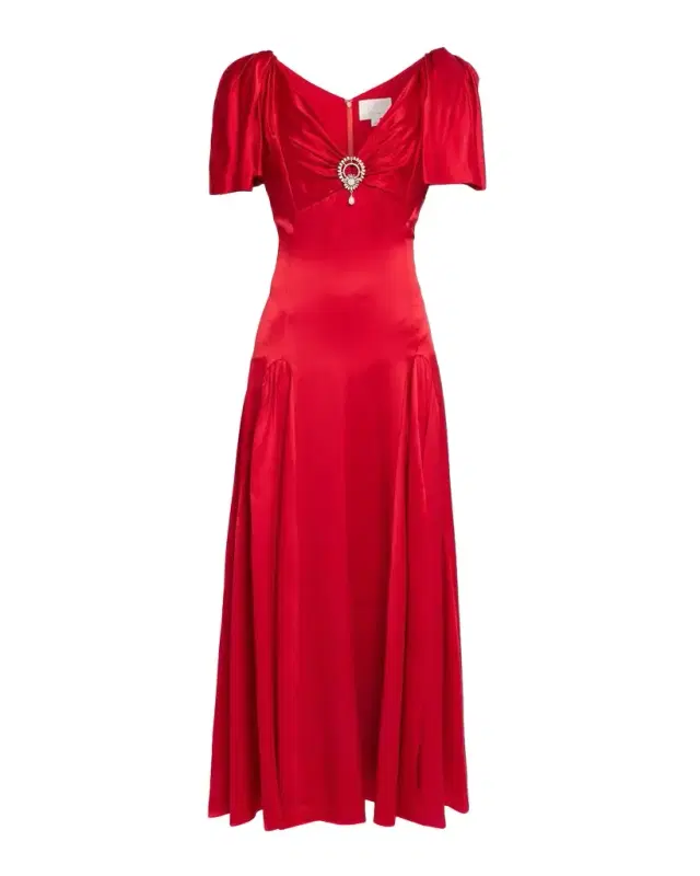 Cinq à Sept Ambriella Silk Satin Godet Midi Dress