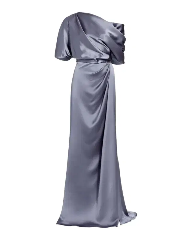 Amsale Draped Satin Off-The-Shoulder Gown