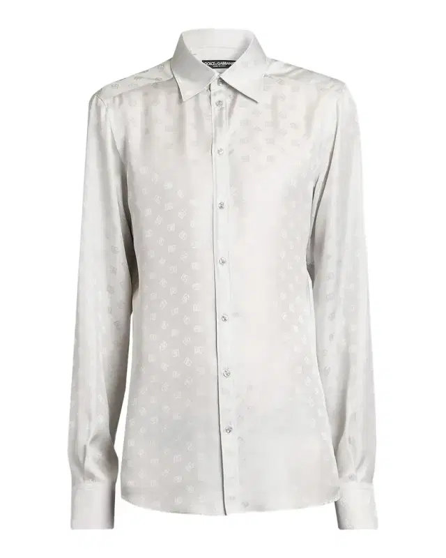 Dolce & Gabbana Men's Silk Jacquard Logo Martini-Fit Sport Shirt