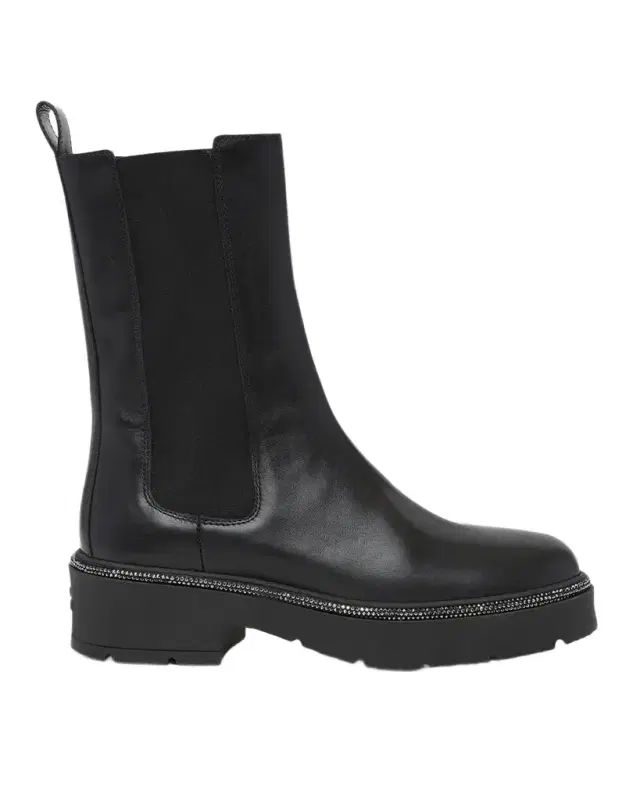 René Caovilla Leather Strass Combat Booties