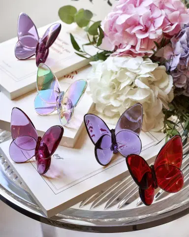 Baccarat 2.5" Lucky Crystal Peony Pink Butterfly | Thumbnail 2