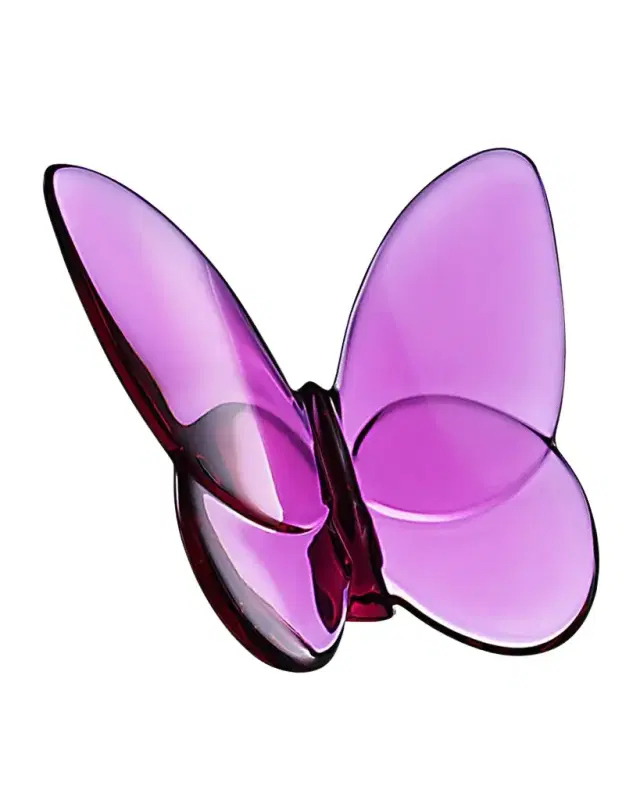 Baccarat 2.5" Lucky Crystal Peony Pink Butterfly