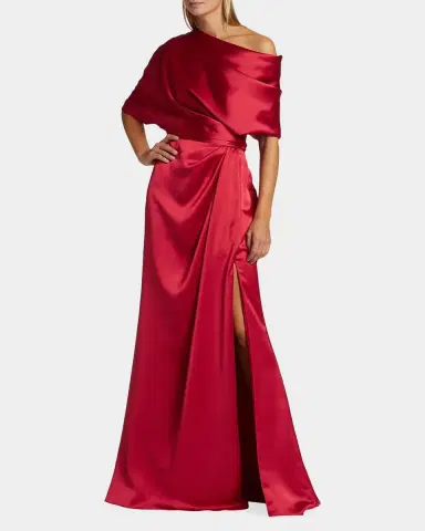 Amsale Draped Satin Off-The-Shoulder Gown | Thumbnail 2