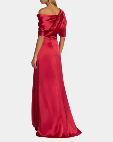 Amsale Draped Satin Off-The-Shoulder Gown | Thumbnail 3