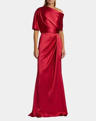 Amsale Draped Satin Off-The-Shoulder Gown | Thumbnail 4