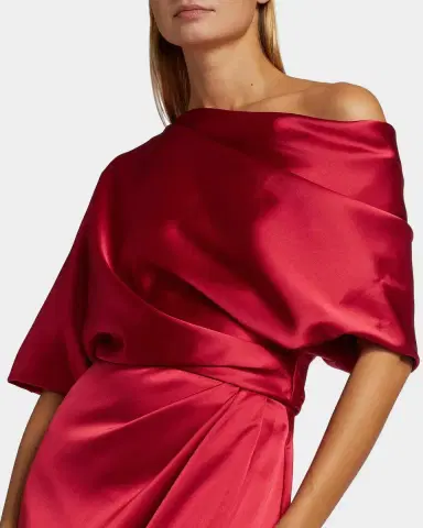 Amsale Draped Satin Off-The-Shoulder Gown | Thumbnail 5