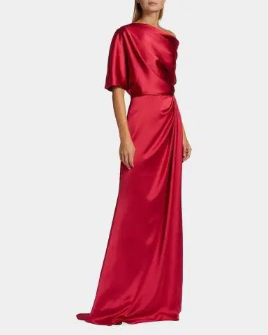 Amsale Draped Satin Off-The-Shoulder Gown | Thumbnail 7