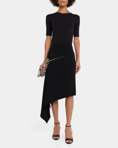 Cinq à Sept Crystal Cascade Embellished Asymmetric Midi Skirt | Thumbnail 2