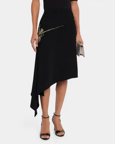 Cinq à Sept Crystal Cascade Embellished Asymmetric Midi Skirt | Thumbnail 4