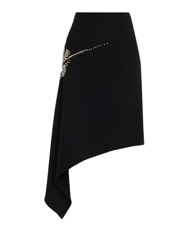Cinq à Sept Crystal Cascade Embellished Asymmetric Midi Skirt