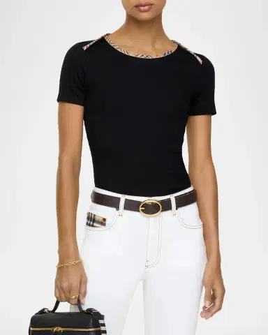 Burberry Stephanie Check-Trim Cotton Rib T-Shirt | Thumbnail 2