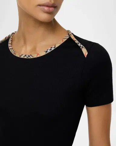 Burberry Stephanie Check-Trim Cotton Rib T-Shirt | Thumbnail 3
