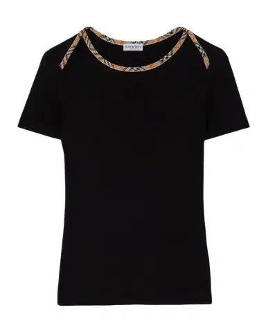 Burberry Stephanie Check-Trim Cotton Rib T-Shirt | Thumbnail 1