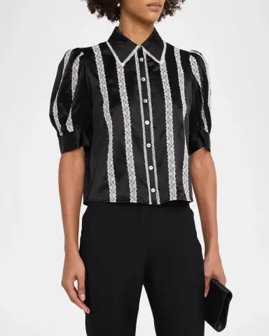 Cinq à Sept Nalea Lace-Embellished Satin Shirt | Thumbnail 4