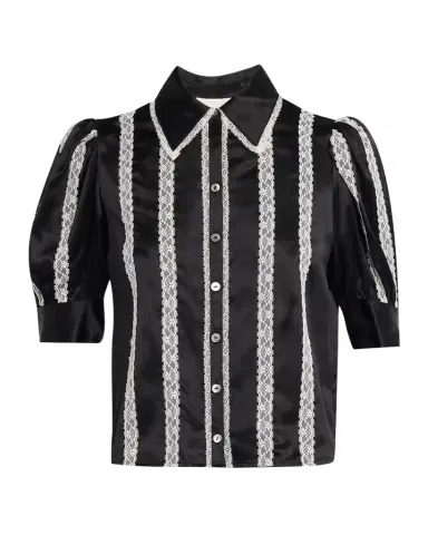 Cinq à Sept Nalea Lace-Embellished Satin Shirt | Thumbnail 1