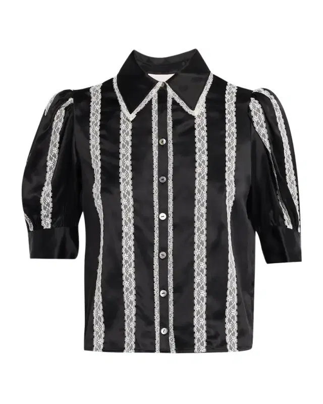Cinq à Sept Nalea Lace-Embellished Satin Shirt