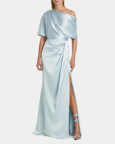 Amsale Draped Satin Off-The-Shoulder Gown | Thumbnail 2