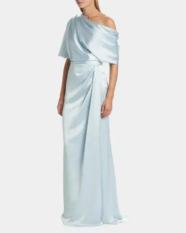 Amsale Draped Satin Off-The-Shoulder Gown | Thumbnail 4