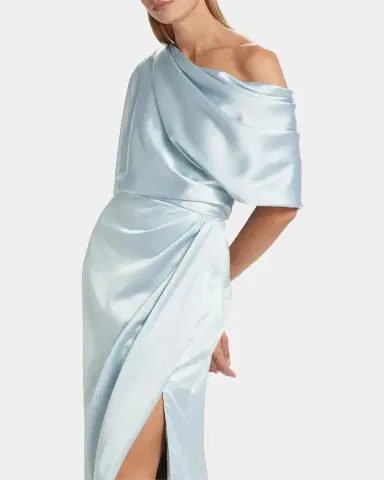 Amsale Draped Satin Off-The-Shoulder Gown | Thumbnail 5