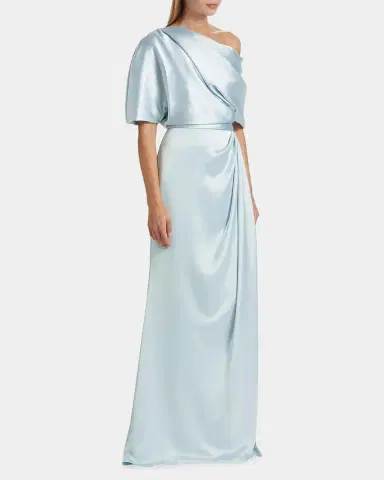 Amsale Draped Satin Off-The-Shoulder Gown | Thumbnail 7